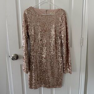 Sequin Long Sleeve Dress Champagne rose gold